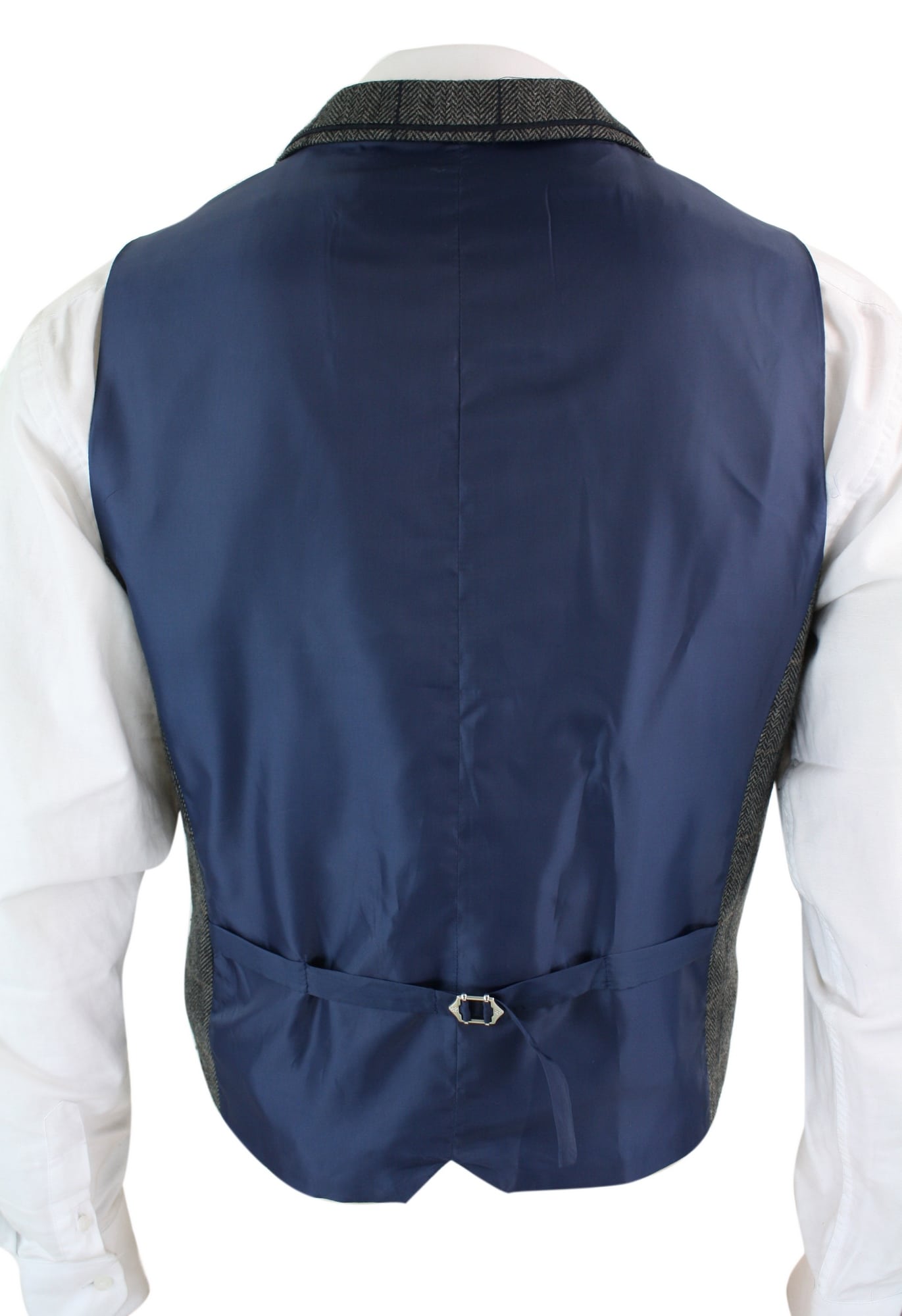 Cavani Albert - meeste klassikaline tviidmustriga kalasabamustriga ruuduline pruun-hall kitsas vintage-vest - tumesinine
