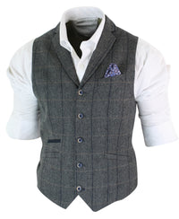 Cavani Albert - meeste klassikaline tviidmustriga kalasabamustriga ruuduline pruun-hall kitsas vintage-vest - tumesinine