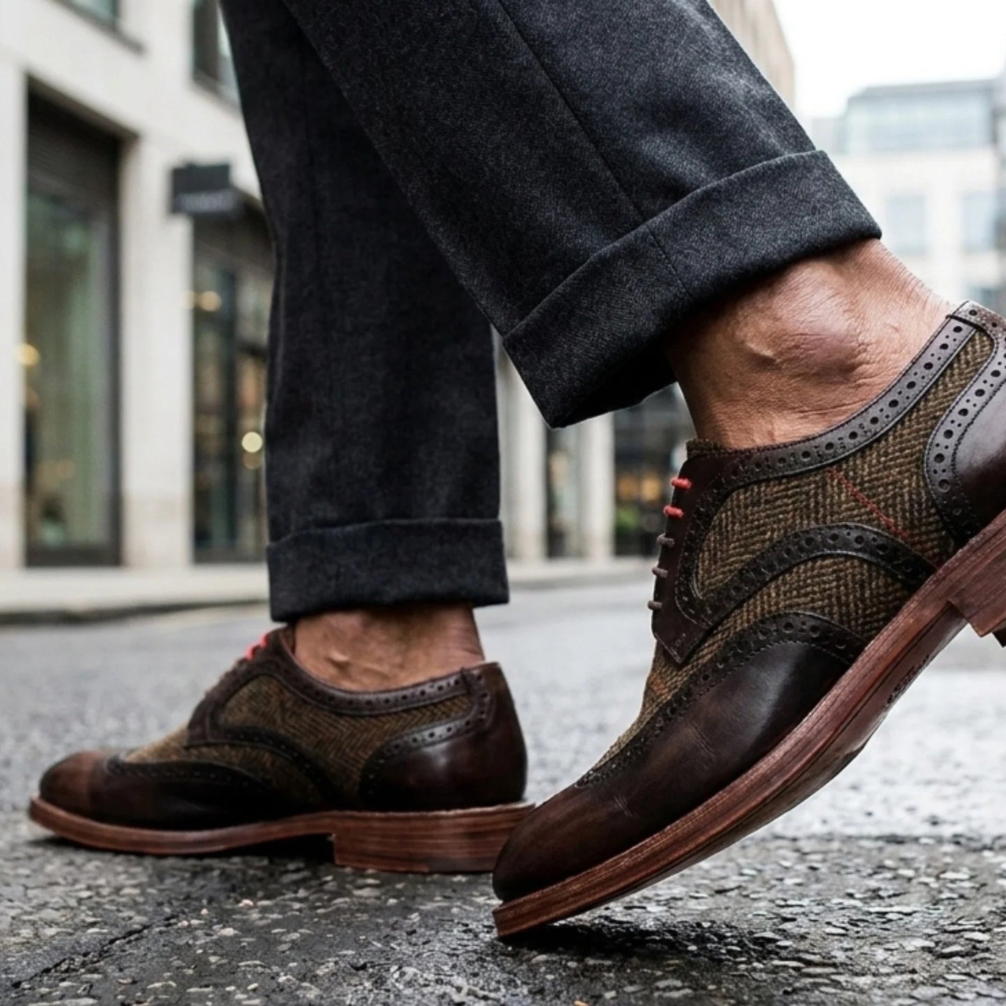 Arlo - meeste pruunid nahast tviidist brogue-kingad