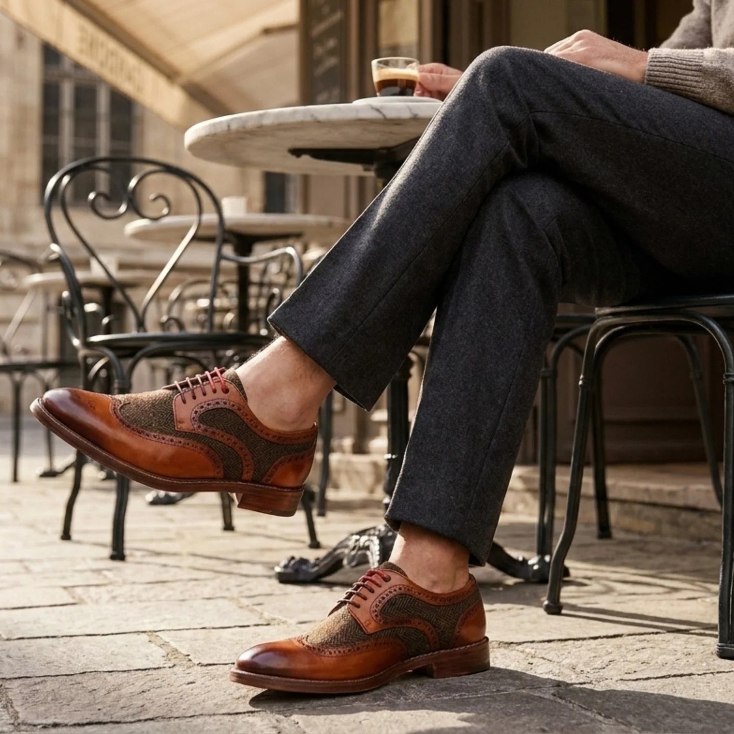 Arlo - meeste pruunid nahast tviidist brogue-kingad