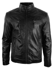 Meeste pärisnahast biker-stiilis vintage must lukuga taskutega vabaaja liibuv jope - must