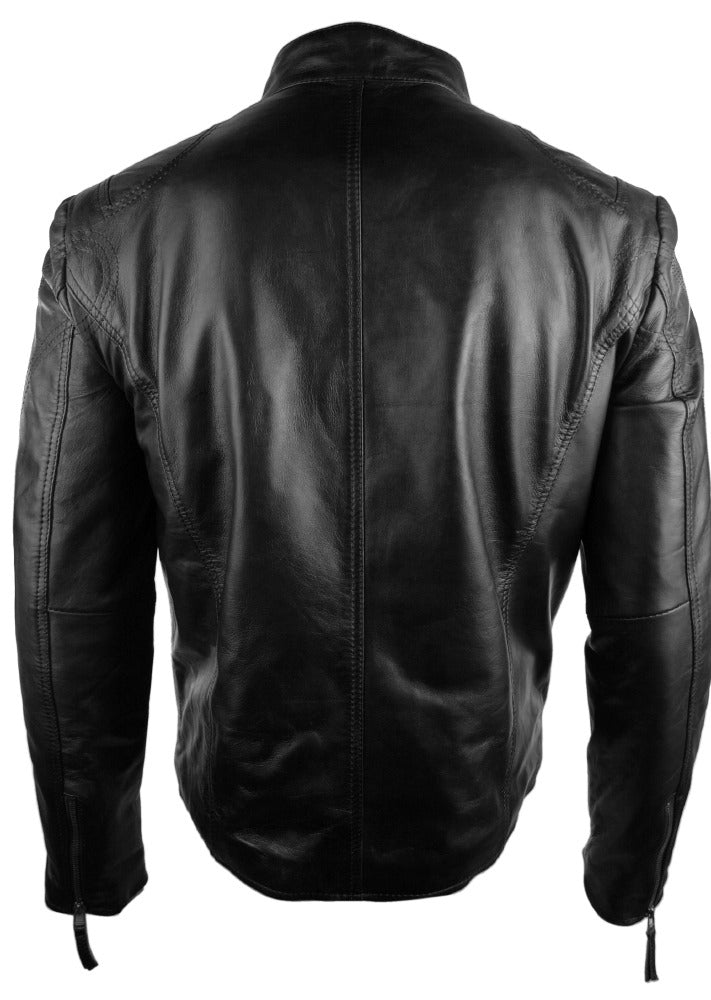 Meeste pärisnahast biker-stiilis vintage must lukuga taskutega vabaaja liibuv jope - must