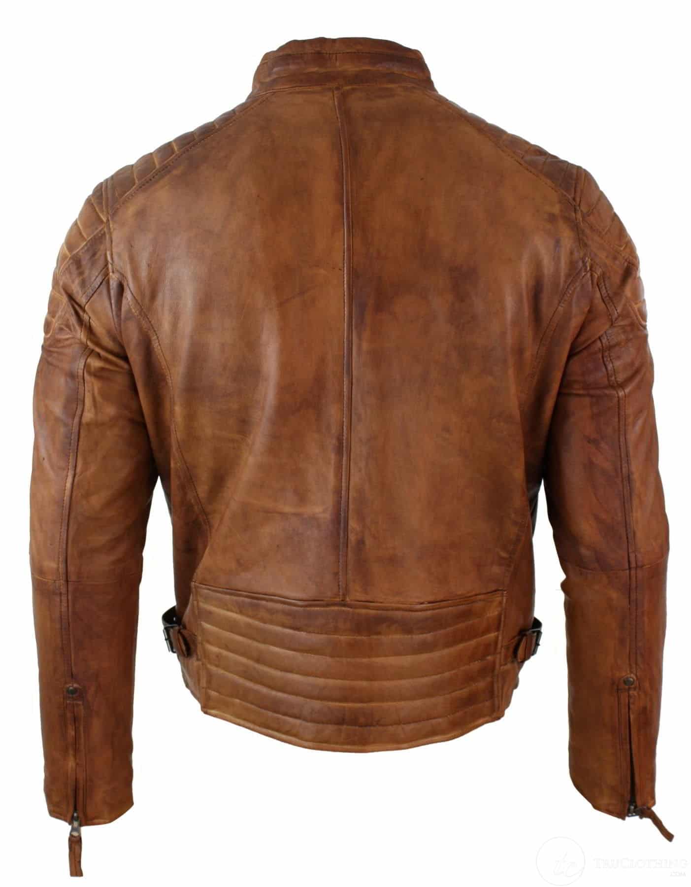 Ehtne pestud nahast kitsas lõige retrostiilis lukuga meeste bikerjakk, helepruun, sinine, urban-Nevada Timber