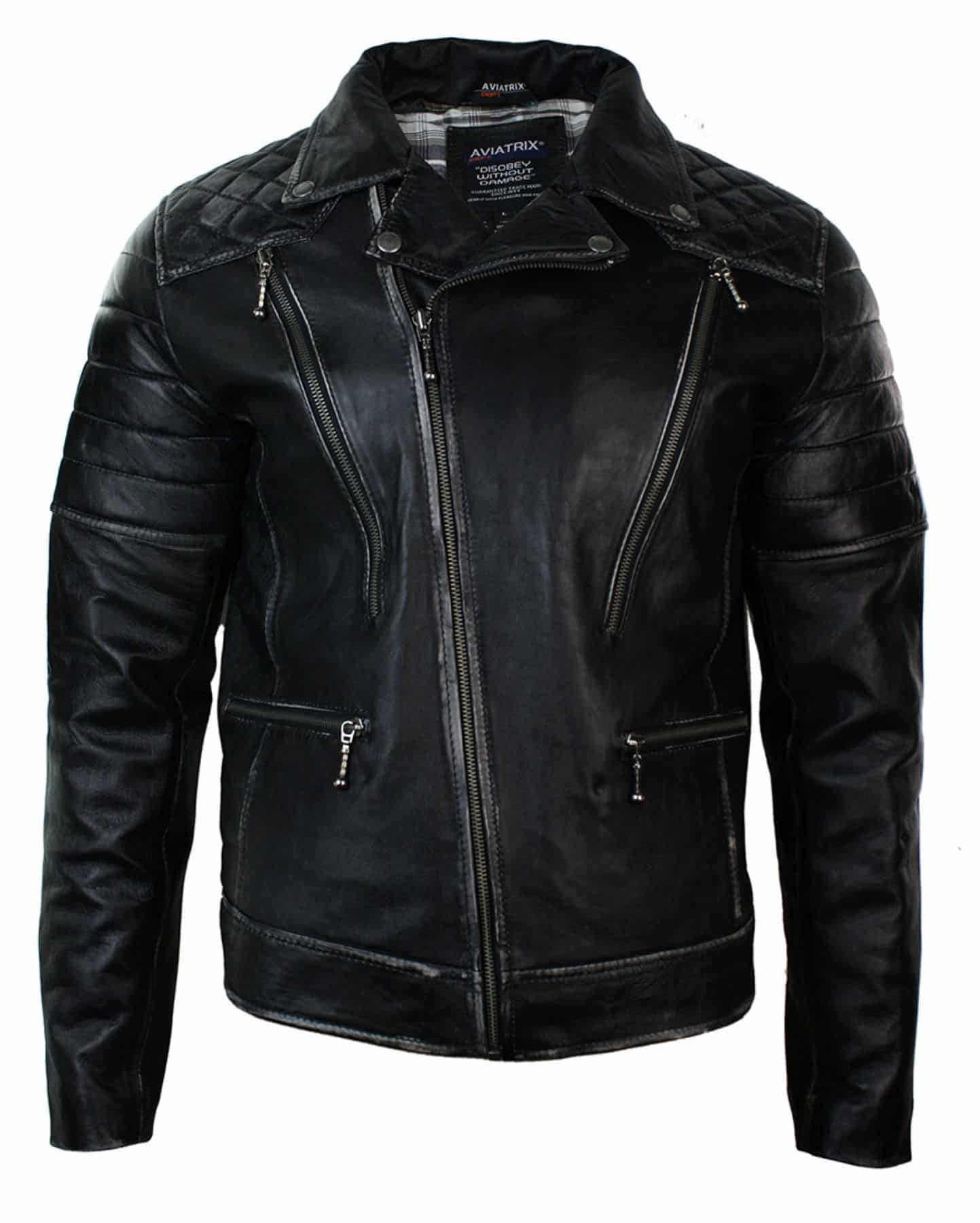 Ehtne nahkne punkroki ristikujulise lukuga meeste bikerjakk vintage retroefektiga