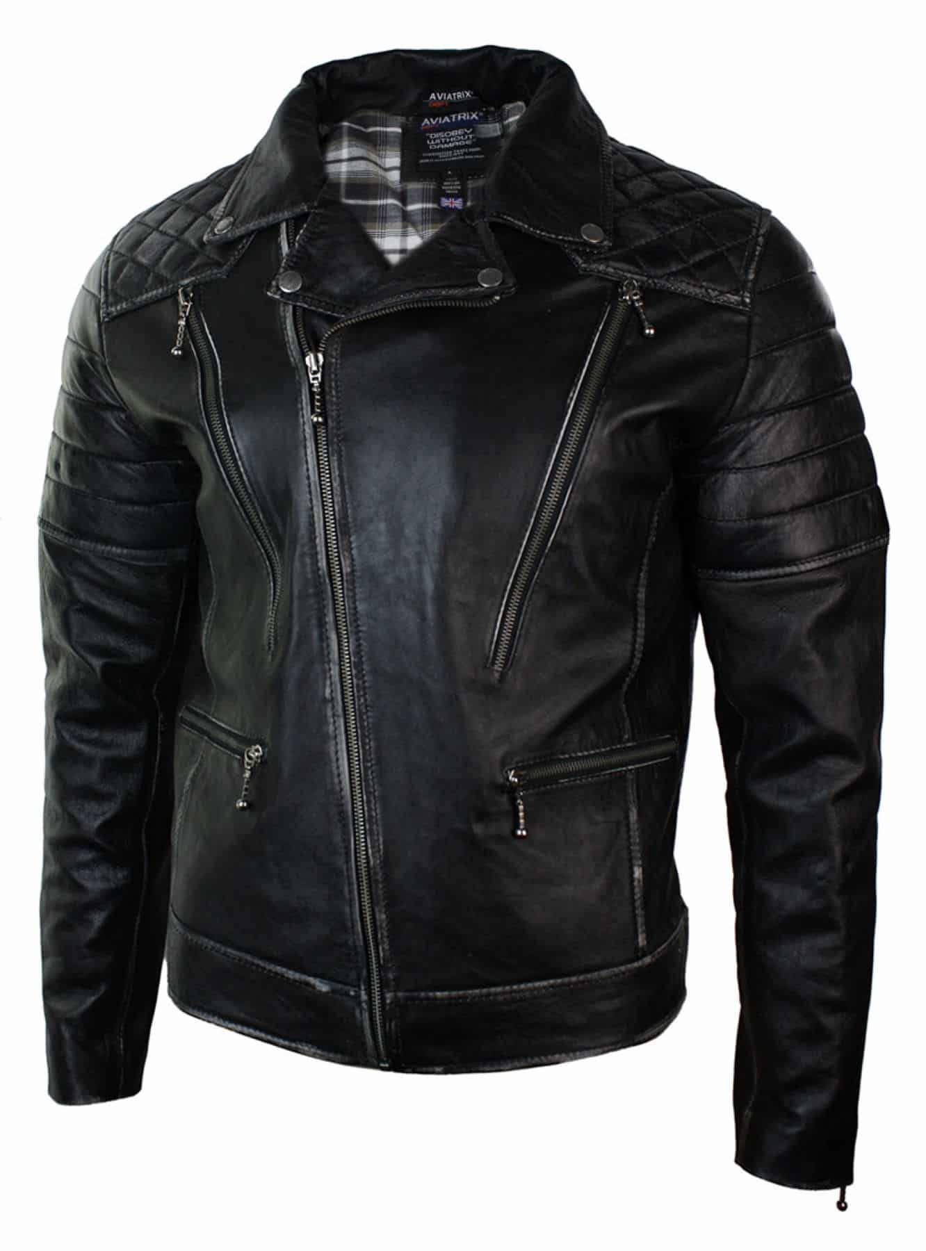 Ehtne nahkne punkroki ristikujulise lukuga meeste bikerjakk vintage retroefektiga