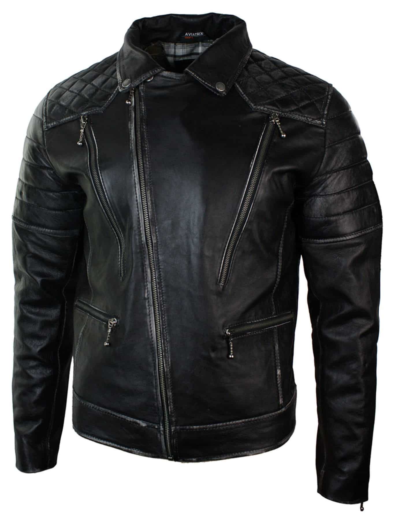 Ehtne nahkne punkroki ristikujulise lukuga meeste bikerjakk vintage retroefektiga