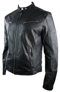 Ehtne nahkne, retro stiilis lukuga meeste bikerjakk, pruun, Nevada, puidumust, urban-must