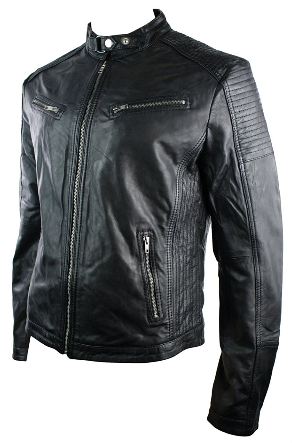 Ehtne nahkne, retro stiilis lukuga meeste bikerjakk, pruun, Nevada, puidumust, urban-must