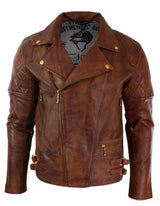 Ehtne nahk, kitsas lõige, risti lukuga, retro-vintage pruun biker-punk-rokk meeste jope - Nevada Timber