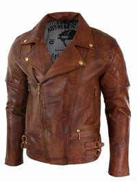 Ehtne nahk, kitsas lõige, risti lukuga, retro-vintage pruun biker-punk-rokk meeste jope - Nevada Timber