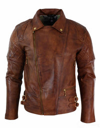 Ehtne nahk, kitsas lõige, risti lukuga, retro-vintage pruun biker-punk-rokk meeste jope - Nevada Timber