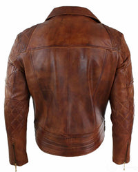Ehtne nahk, kitsas lõige, risti lukuga, retro-vintage pruun biker-punk-rokk meeste jope - Nevada Timber