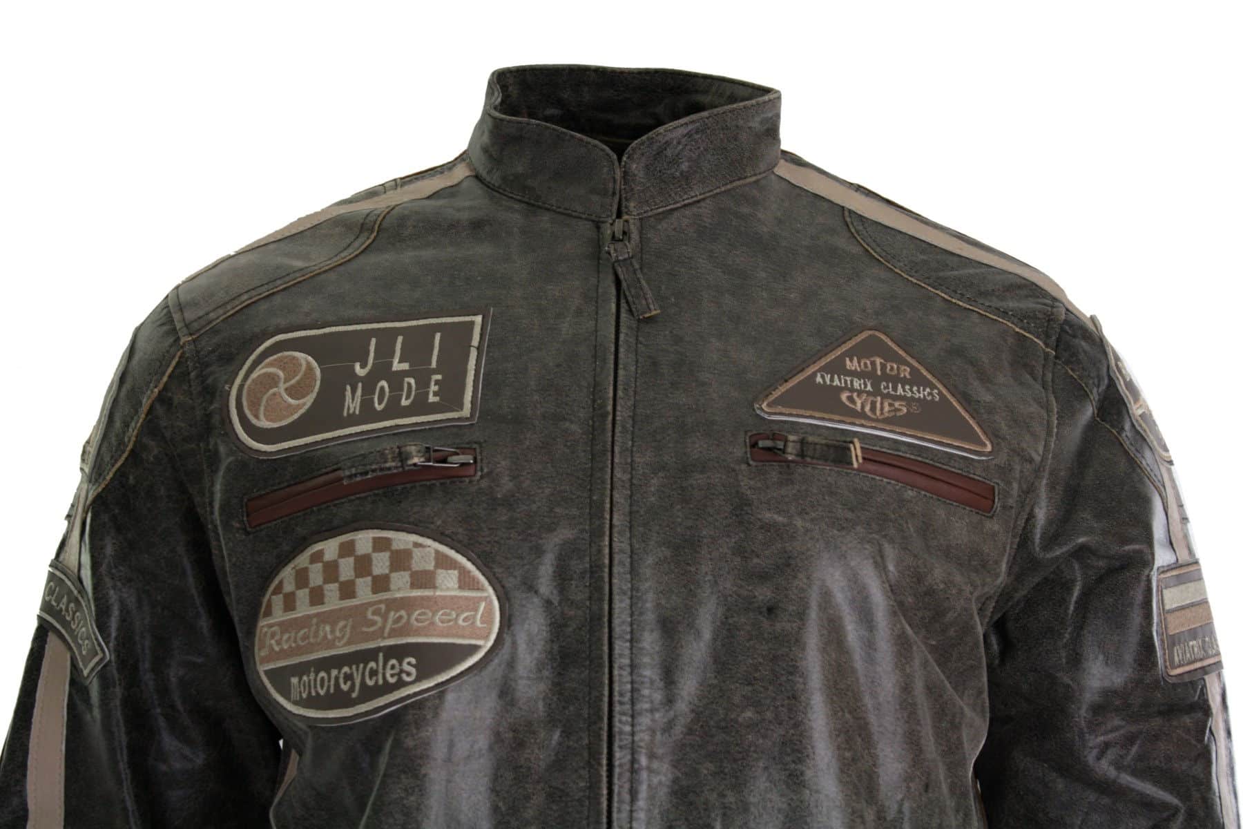 Ehtne nahkne klassikaline retro meeste bikerijakk, kõrbepruun, hall, vabaaja-pruun