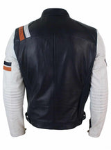 Ehtne nahast retro vintage tumesinine valge meeste bikerjakk embleemi disainiga vabaaja
