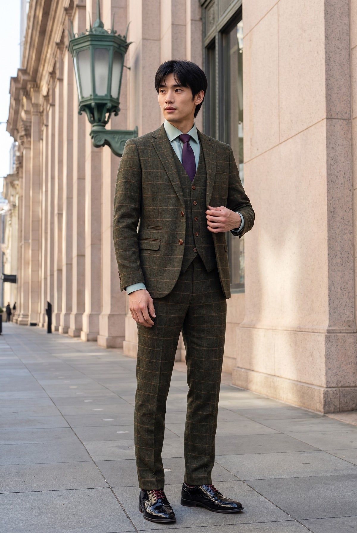 Look #509 styled with Harris - roheline kolmeosaline villasegu tviidülikond meestele