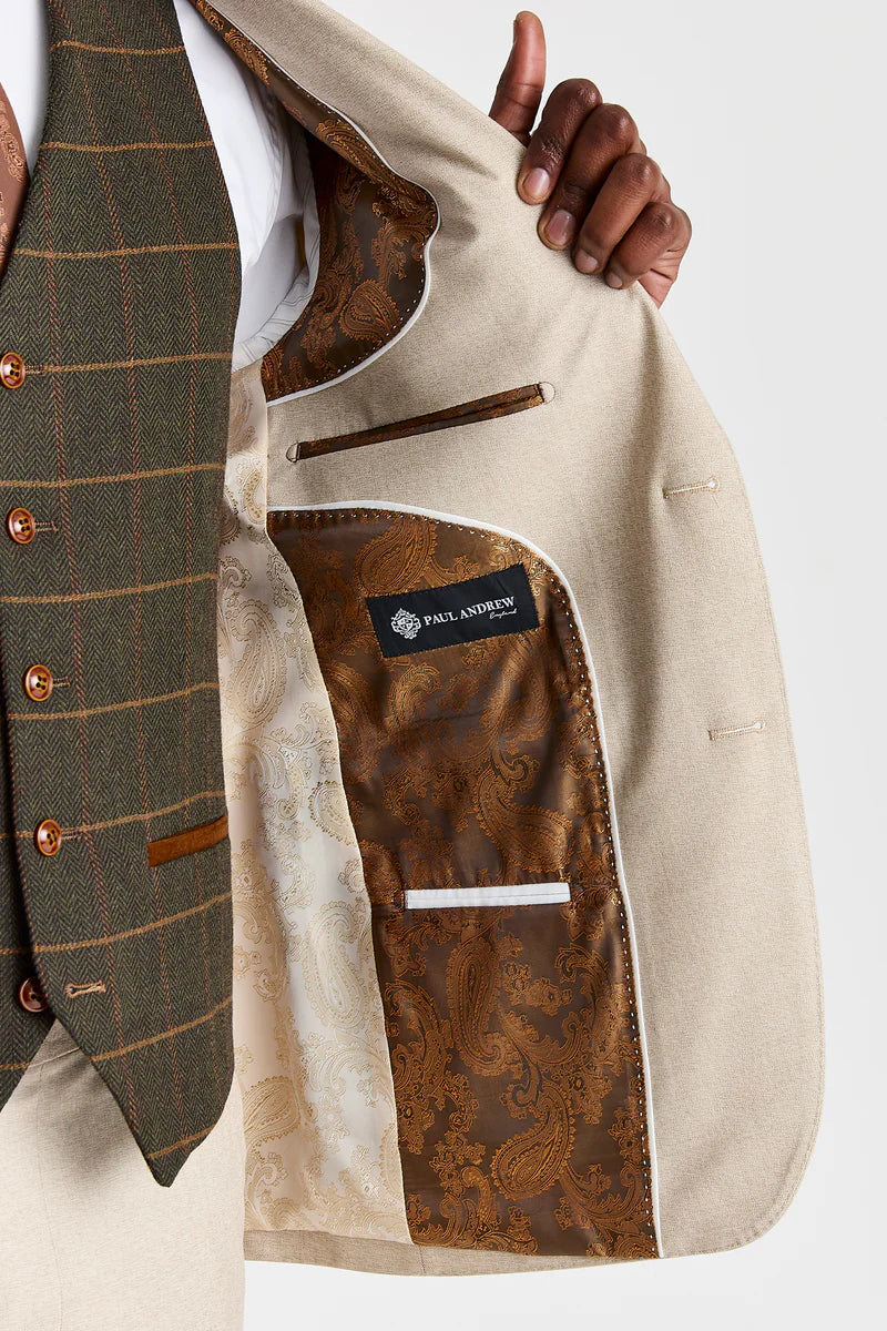 Belmonti beež ülikond ja Harris Green Tweed vest