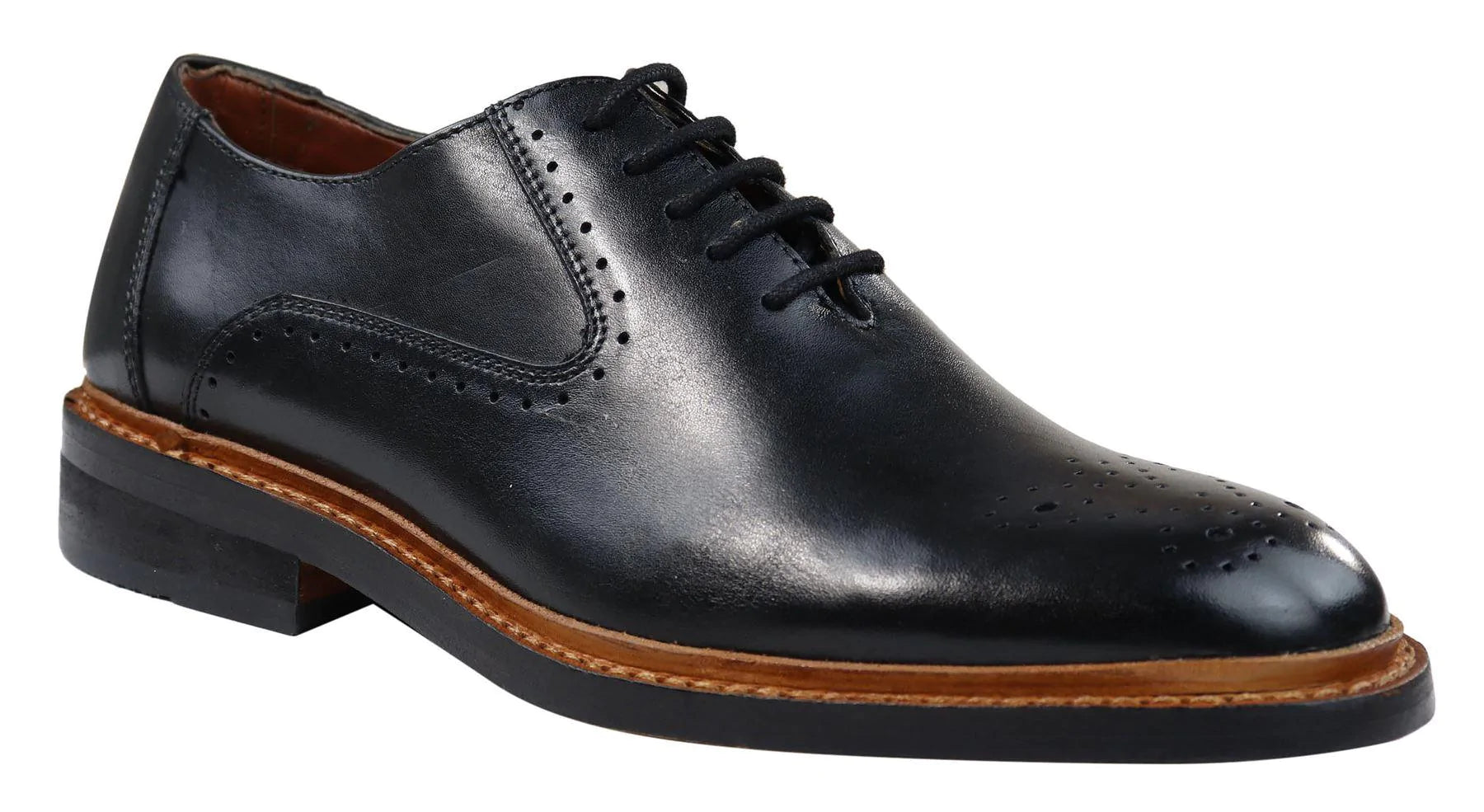 Meeste brogue Oxfordi kingad, helepruunid, mustad paeltega nahast, Goodyeari vöödega