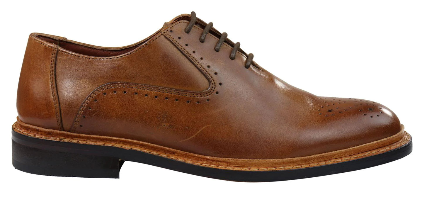 Meeste brogue Oxfordi kingad, helepruunid, mustad paeltega nahast, Goodyeari vöödega