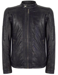 Tumesinine ehtsast nahast bikerjakk meestele