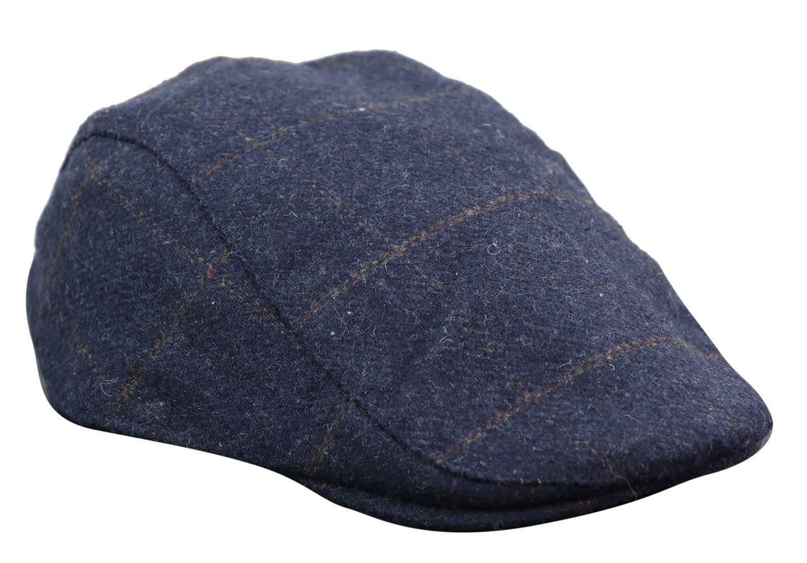 Cavani Kempson Flat Cap - meeste tviidvillast ruuduline vanaisa müts vintage stiilis - oliivroheline/tumesinine