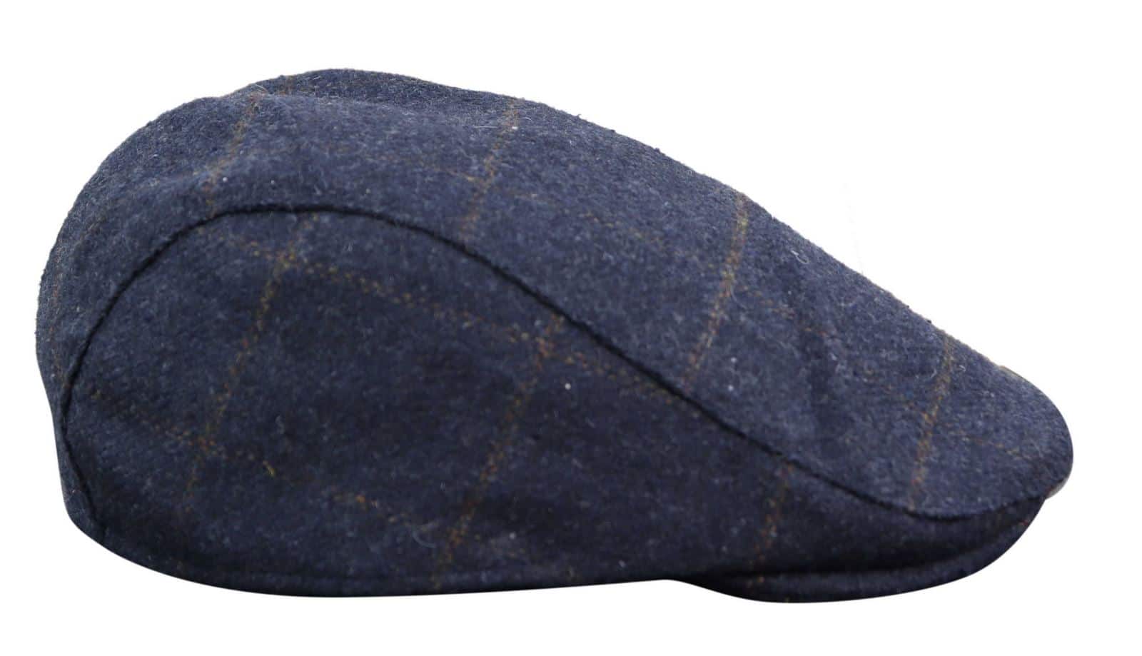 Cavani Kempson Flat Cap - meeste tviidvillast ruuduline vanaisa müts vintage stiilis - oliivroheline/tumesinine