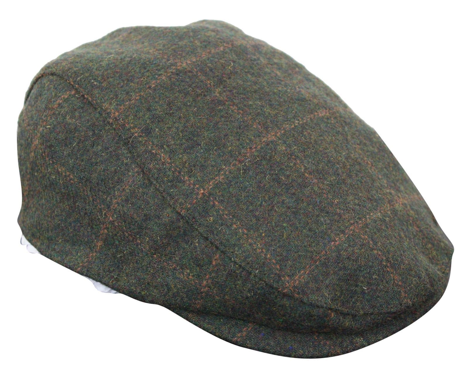 Cavani Kempson Flat Cap - meeste tviidvillast ruuduline vanaisa müts vintage stiilis - oliivroheline/tumesinine