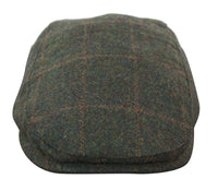 Cavani Kempson Flat Cap - meeste tviidvillast ruuduline vanaisa müts vintage stiilis - oliivroheline/tumesinine