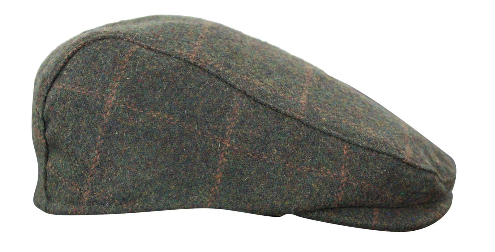 Cavani Kempson Flat Cap - meeste tviidvillast ruuduline vanaisa müts vintage stiilis - oliivroheline/tumesinine