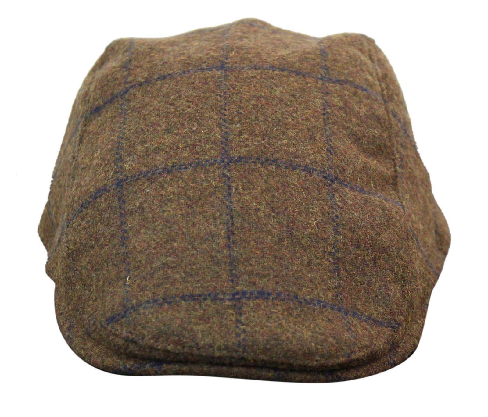 Cavani Kempson Flat Cap - meeste tviidvillast ruuduline vanaisa müts vintage stiilis - oliivroheline/tumesinine