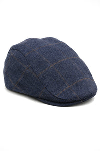 Cavani Kempson Flat Cap - meeste tviidvillast ruuduline vanaisa müts vintage stiilis - oliivroheline/tumesinine