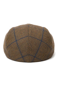 Cavani Kempson Flat Cap - meeste tviidvillast ruuduline vanaisa müts vintage stiilis - oliivroheline/tumesinine