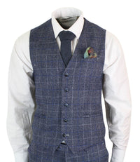 Cavani Miles - meeste tumesinine kolmeosaline tviidülikond kalasabamustriga, vintage Peaky Blinders 1920ndate retro