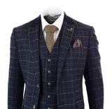 Cavani Shelby - meeste tumesinine kolmeosaline kalasabamustriga ruuduline ülikond vintage retro Peaky Blinders tviidülikond