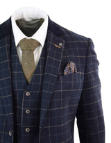 Cavani Shelby - meeste tumesinine kolmeosaline kalasabamustriga ruuduline ülikond vintage retro Peaky Blinders tviidülikond