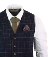 Cavani Shelby - meeste tumesinine kolmeosaline kalasabamustriga ruuduline ülikond vintage retro Peaky Blinders tviidülikond