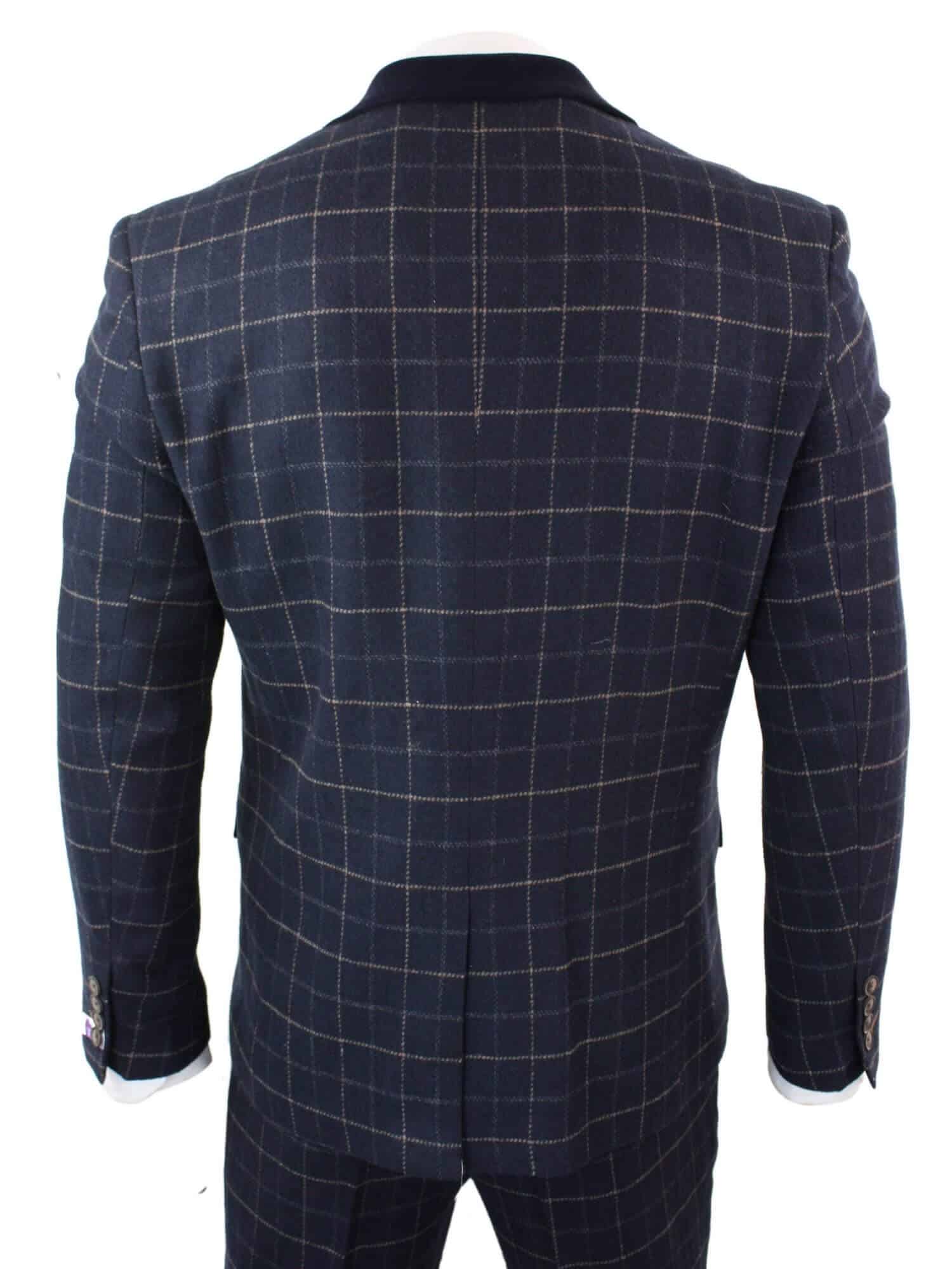Cavani Shelby - meeste tumesinine kolmeosaline kalasabamustriga ruuduline ülikond vintage retro Peaky Blinders tviidülikond