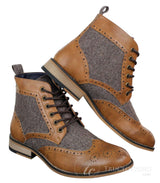 Cavani Sherlock - meeste nahast ja tviidmustriga kalasabamustriga poolsaapad
