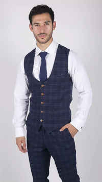 Meeste Marc Darcy sinise ruuduga Walesi prints Marc Darcy vest, elegantne ja vabaaja, kitsas lõige, Chigwell
