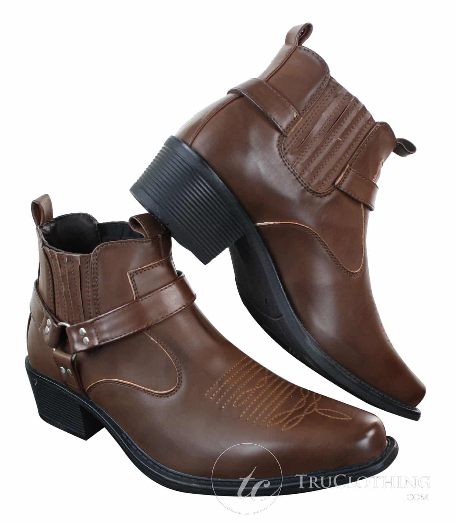 CLASSIQUE MBO 3136 meeste helepruunid mustad poolsaapad nahast kauboi läänepoolsed ratsapandlaga saapad