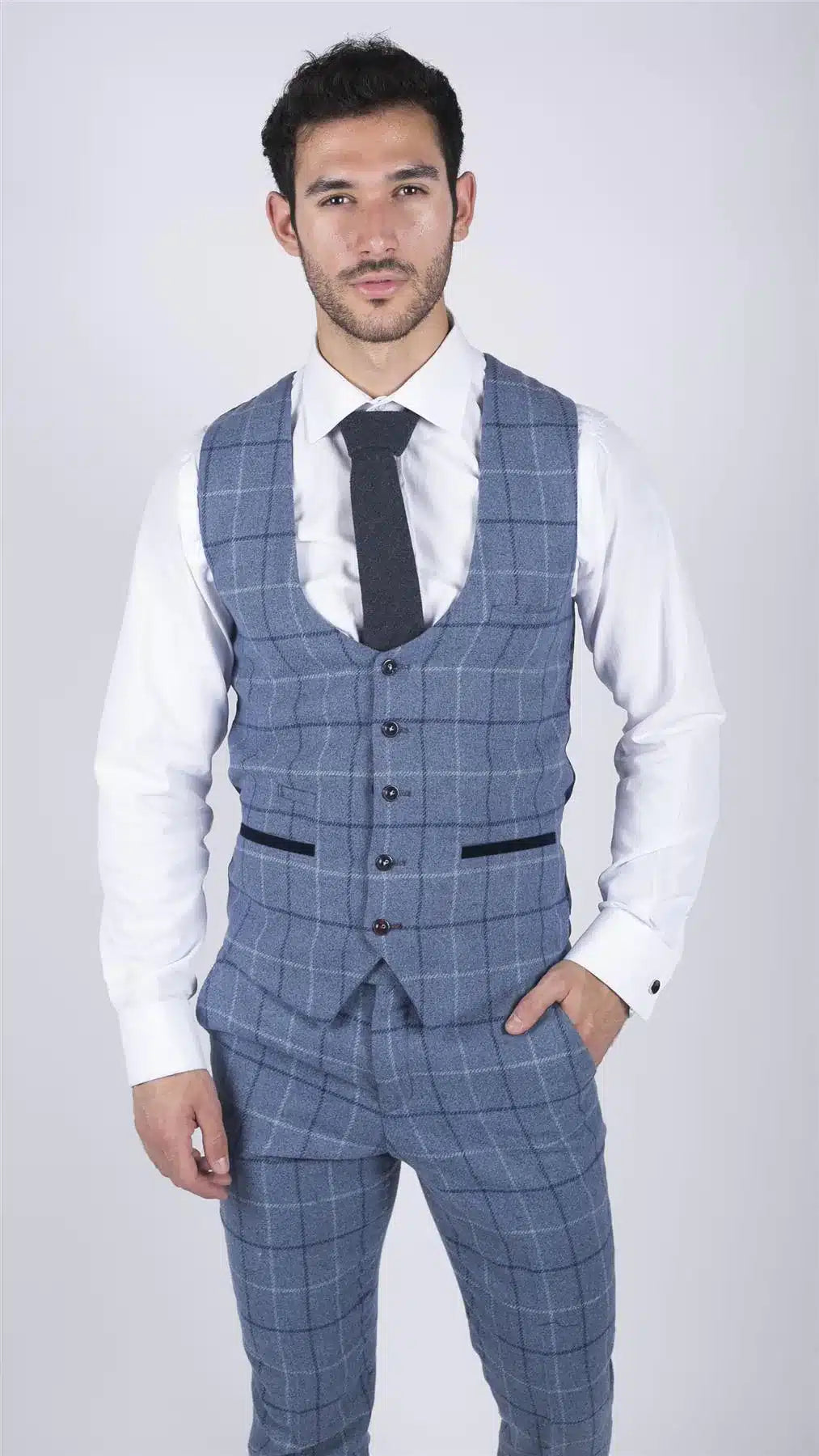 Meeste Marc Darcy helesinine tumesinine ruuduline vest nutikas vabaaja tviidist slim fit Clinton