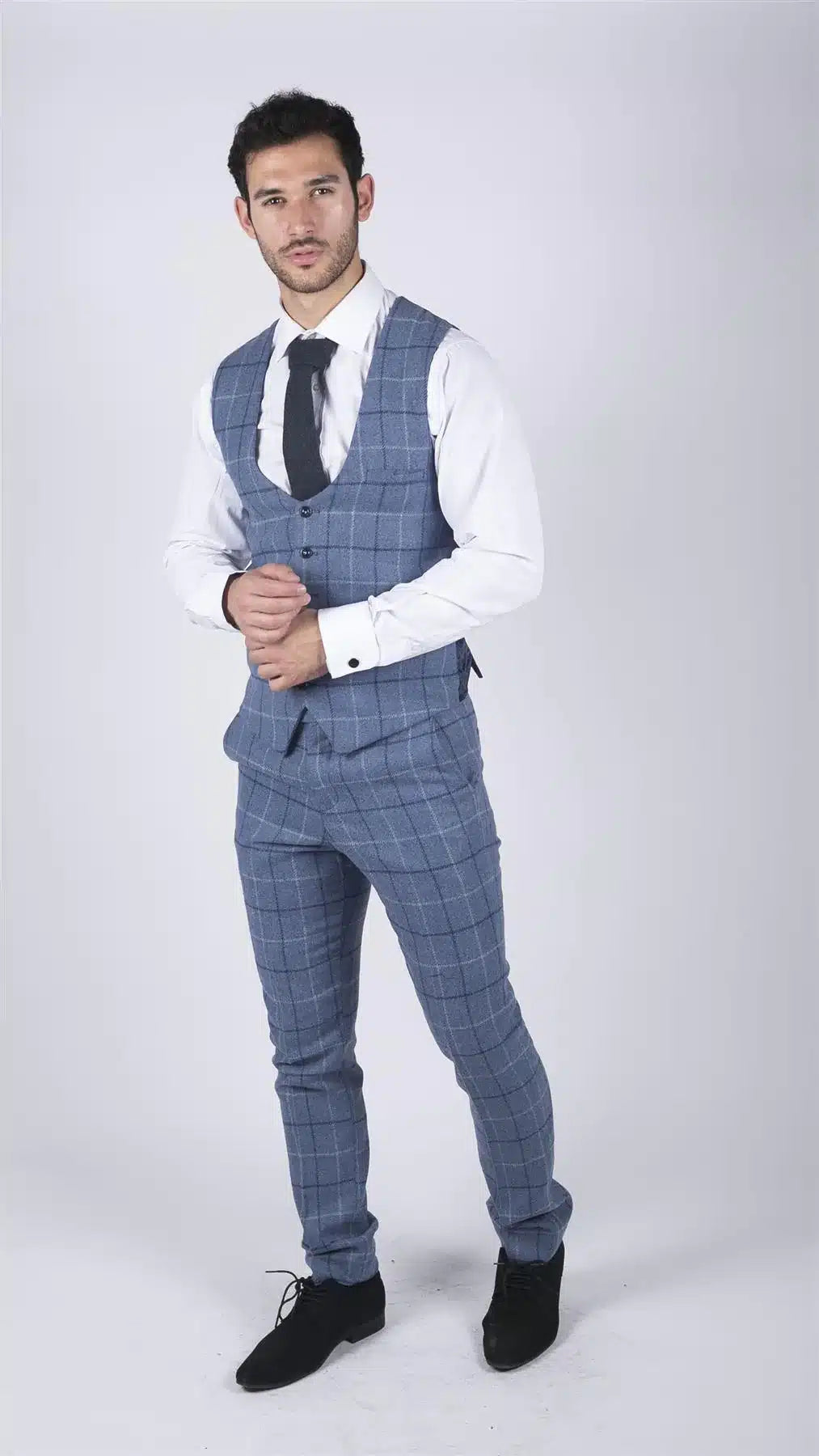 Meeste Marc Darcy helesinine tumesinine ruuduline vest nutikas vabaaja tviidist slim fit Clinton