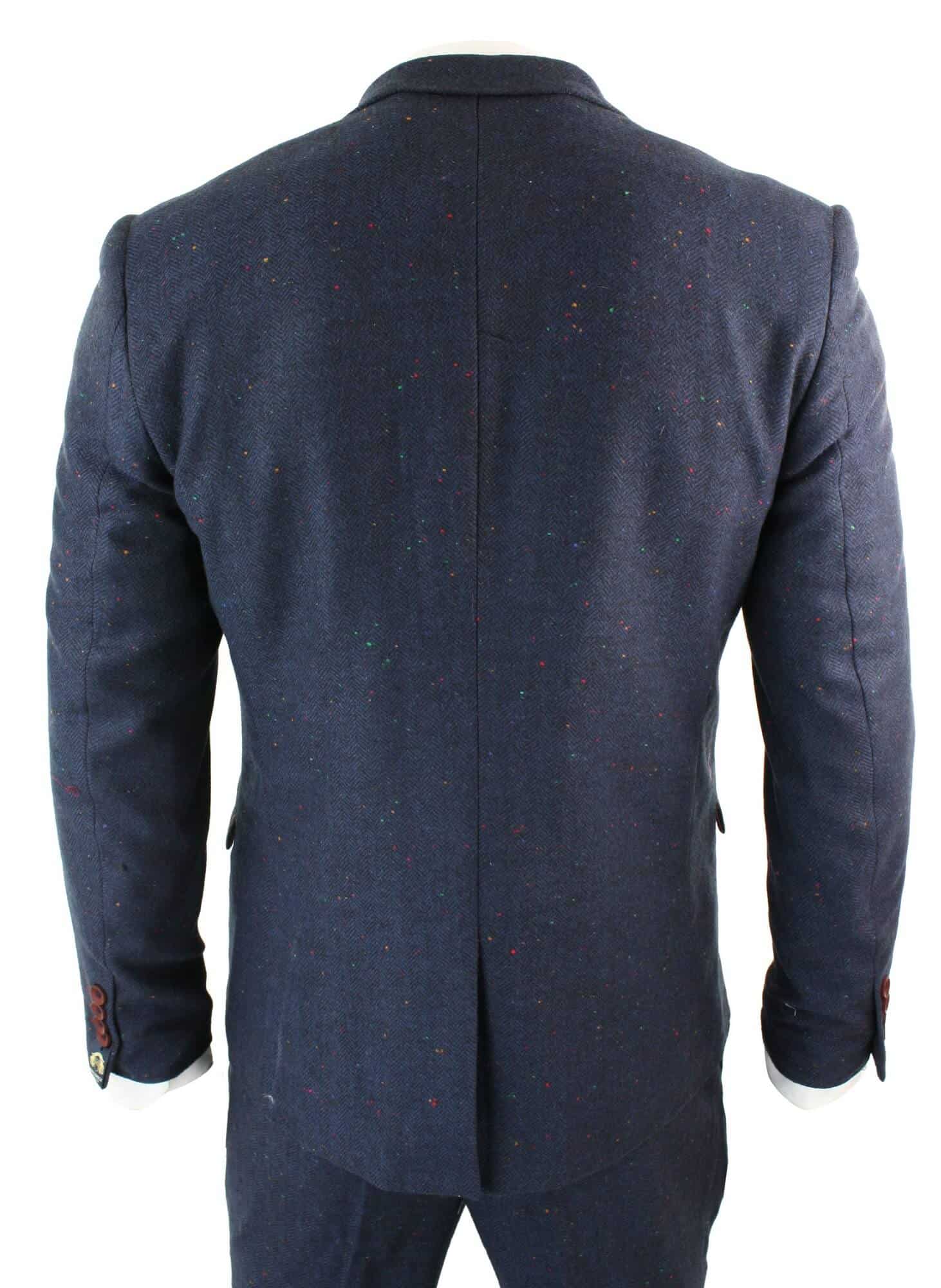 Meeste kolmeosaline tumesinine slim fit ülikond veinipunase äärisega