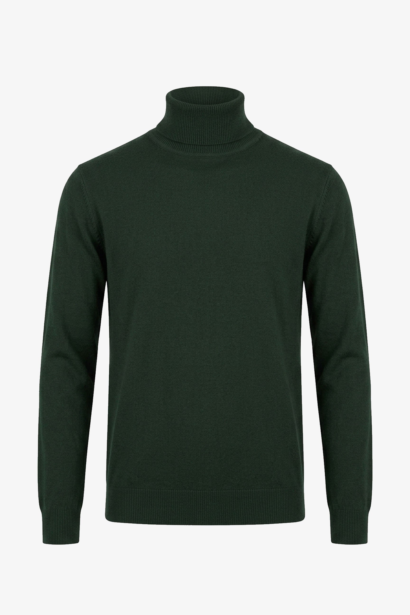 Meeste roheline kõrge kaelusega kampsun pehmest viskoossegu kangast pikkade varrukatega kootud pullover