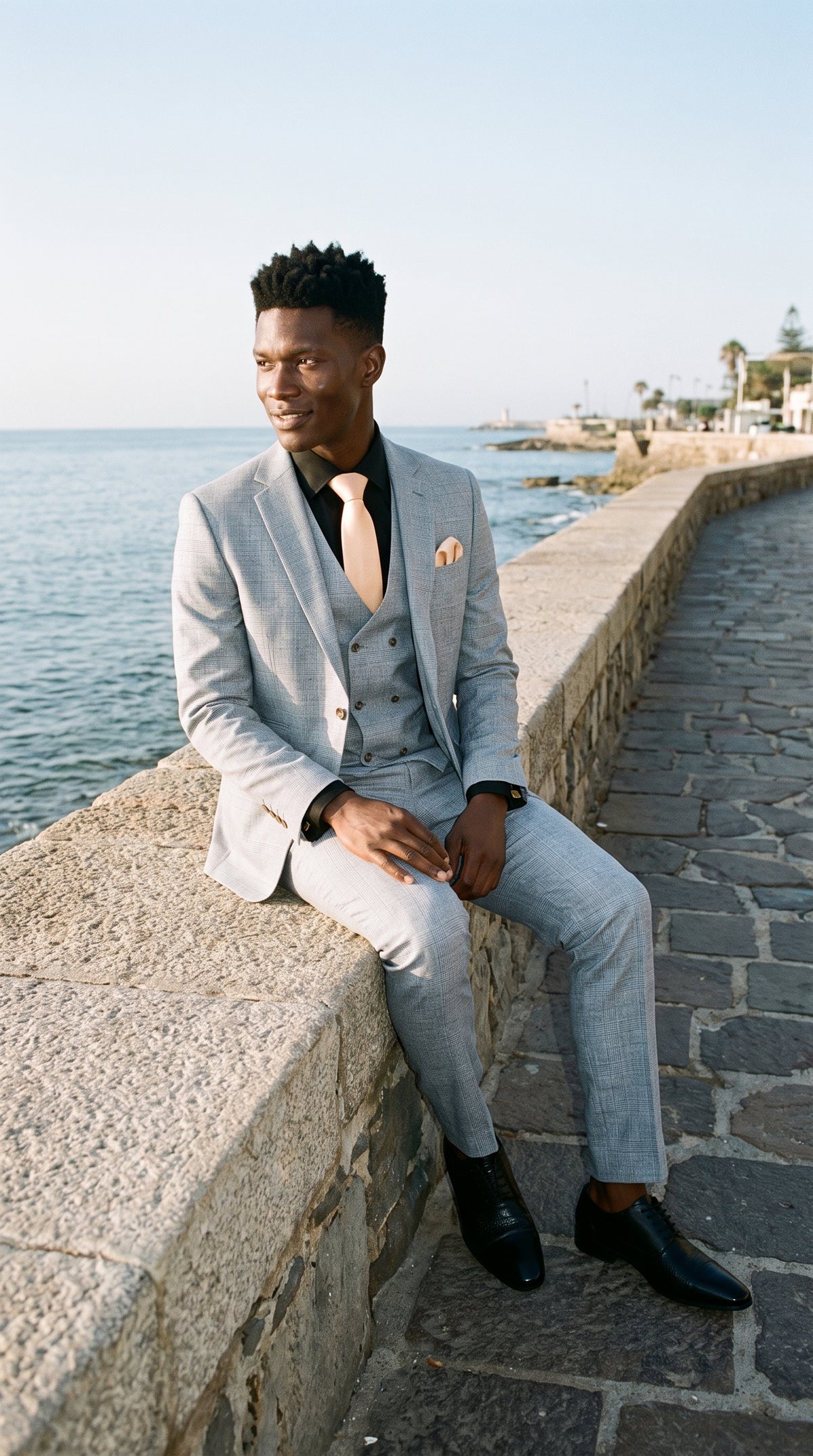 Look #493 styled with Luis - Meeste helesinine ruuduline slim fit kolmeosaline ülikond