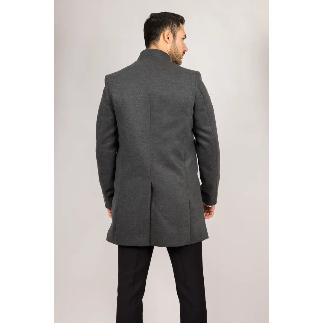 Meeste püstkraega villaseguga hall mantl