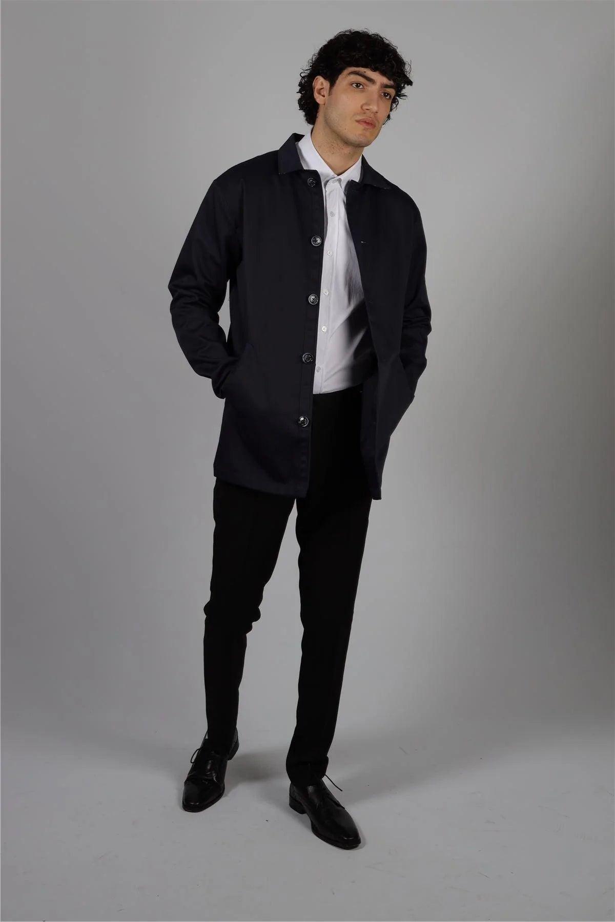 Meeste keskmise pikkusega mantliga jakk, kerge ja stiilne vabaajajakk, tumesinine Mac