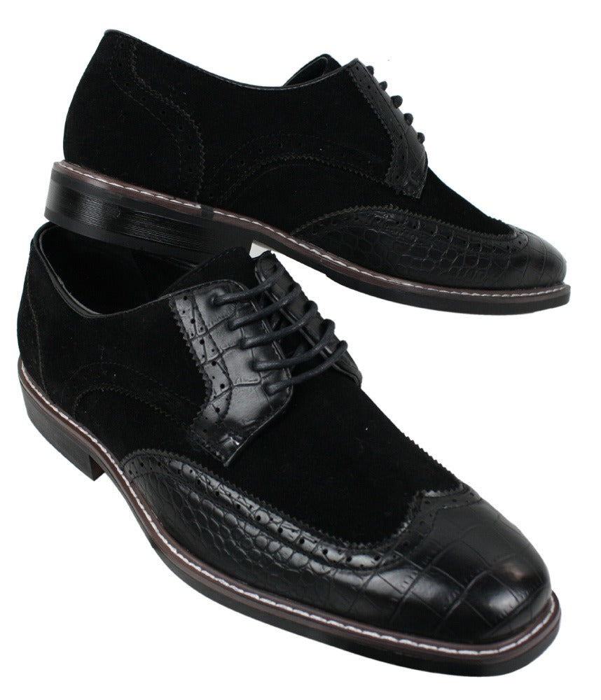 Meeste mustad pruunid seemisnahast ja maonahast brogue-kingad Gatsby Vintage
