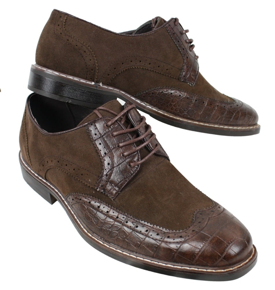 Meeste mustad pruunid seemisnahast ja maonahast brogue-kingad Gatsby Vintage