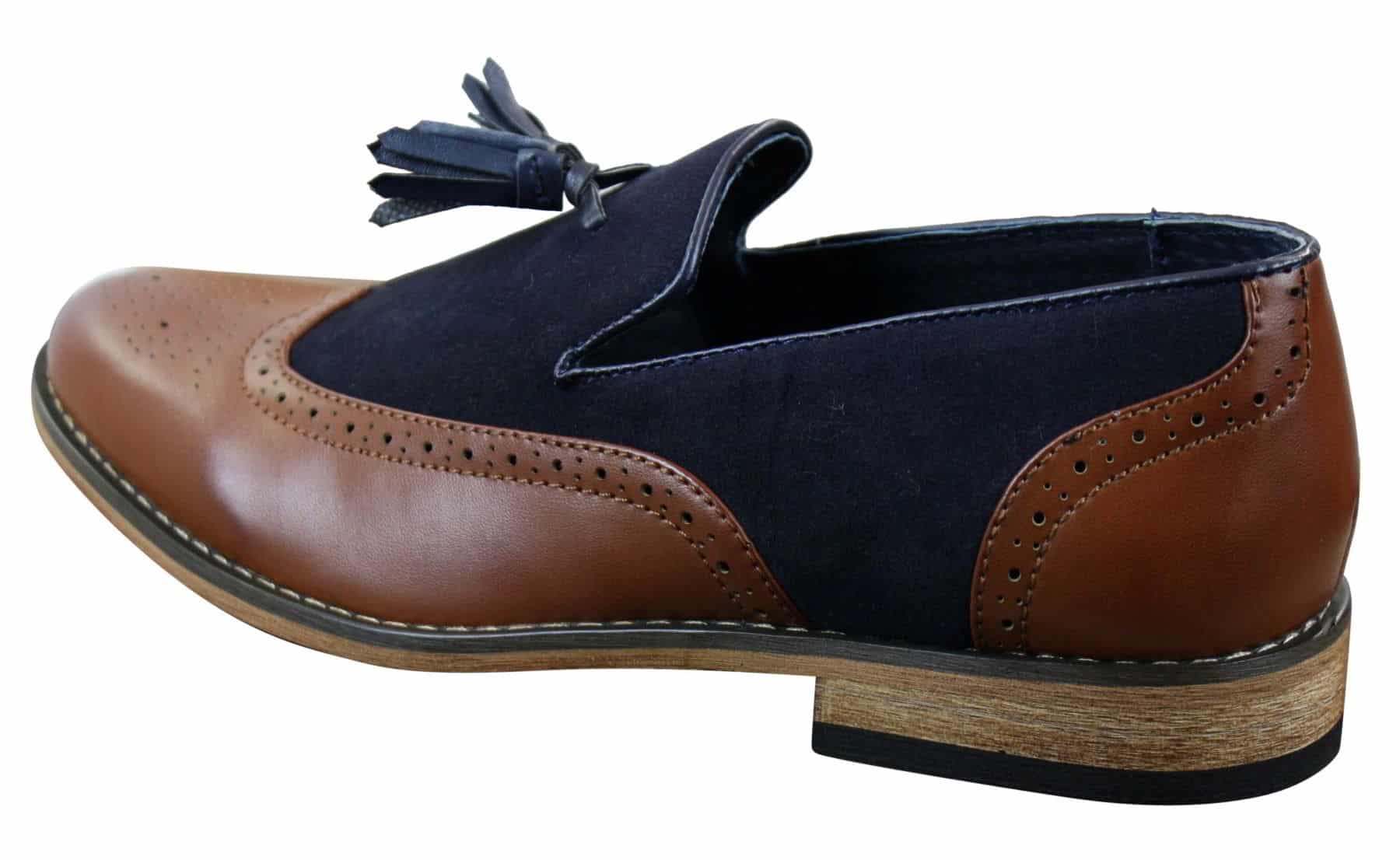Meeste tviid- ja nahast mokassiinid, libisevad jalatsid, tutiga disain, vintage retro