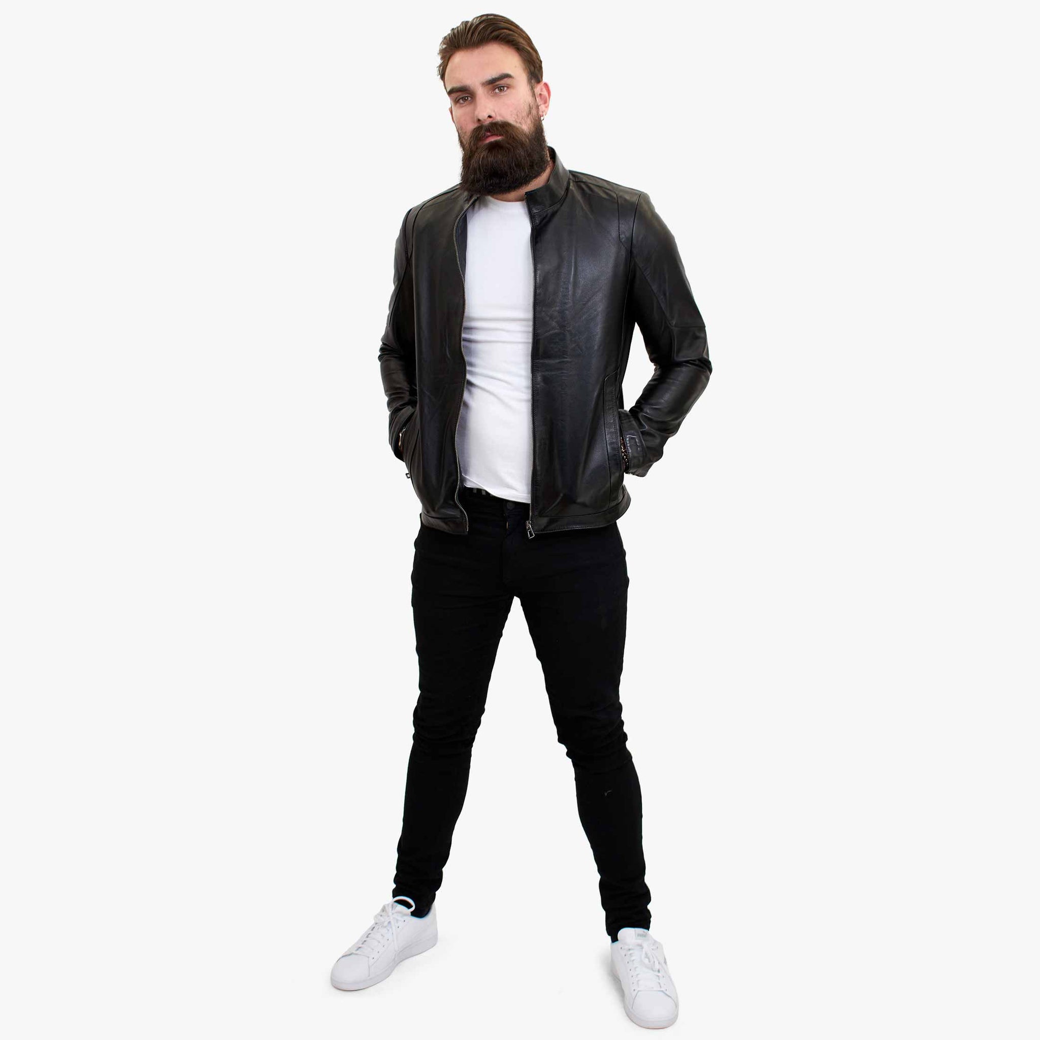 Happy Gentleman B102 - päris nahast rätsepatööna valminud meeste must bikerjakk